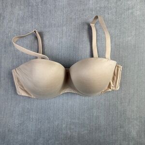 Victorias Secret Strapless Multi-Way Bra Beige Nude 34D Molded Cup Underwire